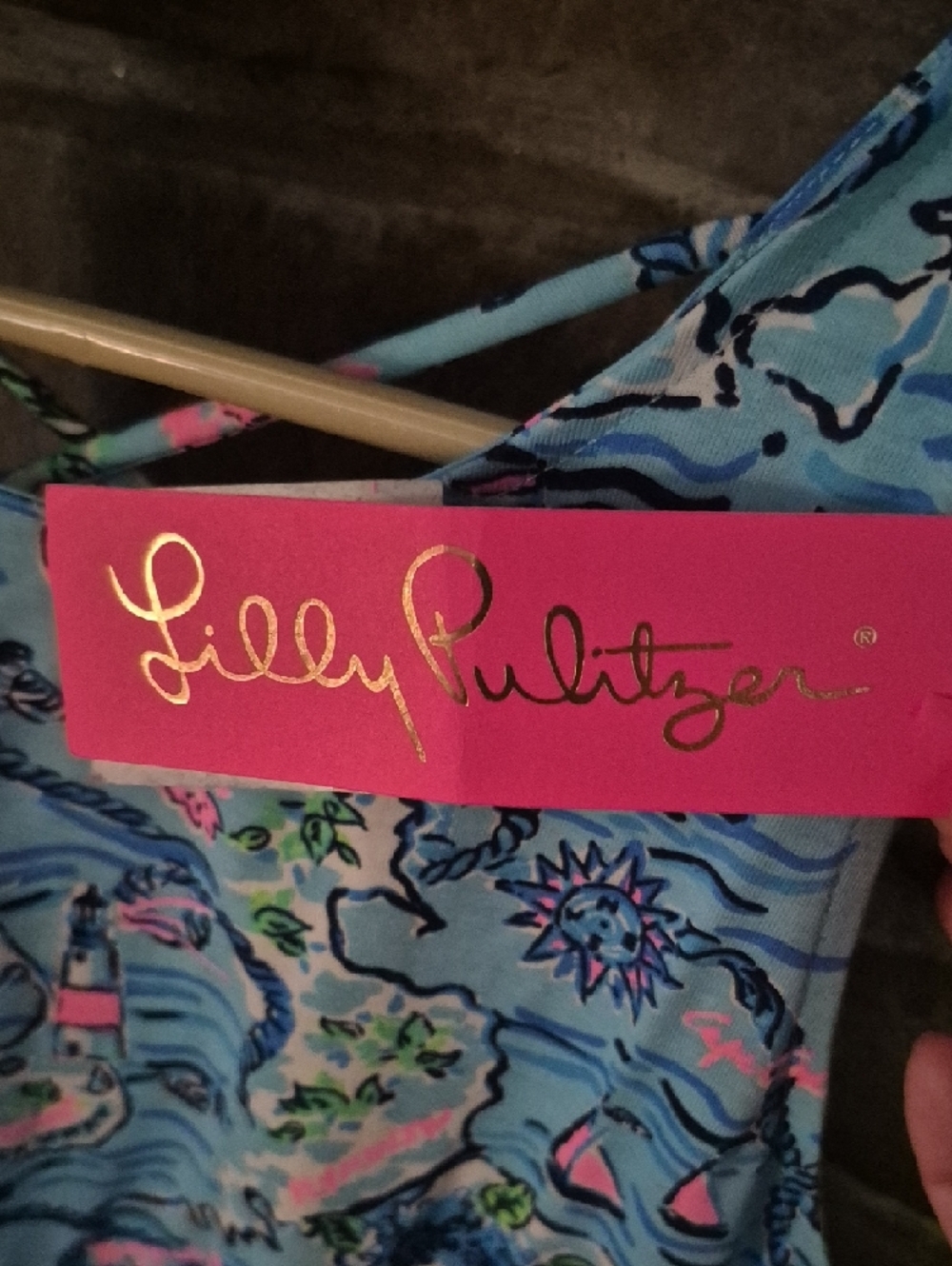 Lilly Pulitzer Sky Blue Nautical Print Midi Dress with Pink Accents - Picture 3 of 3